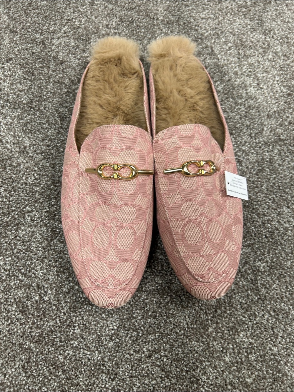 Women's Pink Logo-Pattern Fur-Lined Loafers